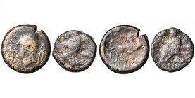 lot de 2 bronzes: Ombrie, Ariminion, ap. 268 av. J.-C., T. de Vulcain portant le pilos/Guerrier gaulois portant une épée et un bouclier ovale; Samnium...