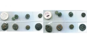 SICILE, SYRACUSE, lot de 8 bronzes: hémilitre contremarqué d'un coquillage; T. d'Aréthuse/Poulpe (2), T. d'Aréthuse/Etoile dans un carré incus, T. d'A...
