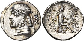 ROYAUME PARTHE, Phraates II (138-127), AR drachme, Tambrax. D/ T. diad. à g., portant une courte barbe. A d., TAM. R/ BAΣI-ΛΕΩΣ/ MEΓ-AΛΟV/ APΣAKOV/ ΘΕ...