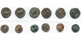 ROYAUME INDO-SCYTHE, Azès (-57-5), AE lot de 5 p. en bronze au type Zébu/Lion: hexachalques (3), Hazara & Taxila Sirsukh (Senior, Indo-Scythian, 102.1...