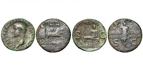 lot de 2 bronzes: Caligula, as, 37-38, R/ Vesta assise à g. (Beau à Très Beau); Germanicus, dupondius, 37-41, R/ Germanicus en habit militaire, la mai...