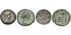 LUCILLA (†164), femme de Lucius Verus, lot de 2 bronzes: as, 164-169, R/ Fecunditas assise à g., une petite fille devant elle (TB); Syrie, Antioche, N...
