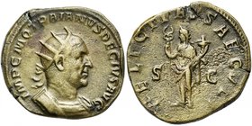 TRAJAN DECE (249-251), AE double sesterce, 249-251, Rome. D/ IMP C M Q TRAIANVS DECIVS AVG B. r., cuir. à d. R/ FELICITAS SAECVLI/ S-C Felicitas deb. ...
