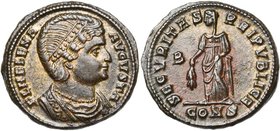 HELENA, mère de Constantin Ier, AE follis, 326-327, Constantinople. D/ FL HELENA- AVGVSTA B. diad., dr. à d. R/ SECVRITAS- REI PVBLICE/ B- / CONS Secu...