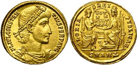 CONSTANCE II Auguste (337-361), AV solidus, 347-355, Antioche. D/ FL IVL CONSTAN-TIVS PERP AVG B. diad., dr., cuir. à d. Diadème à perles. R/ GLORIA- ...