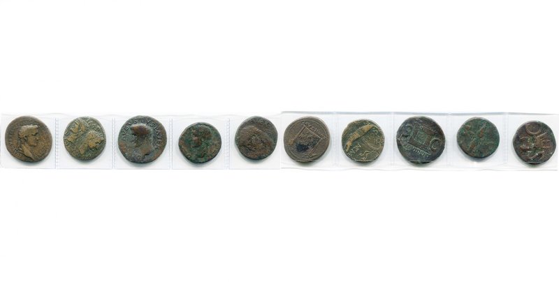 AUGUSTE (-27-14), lot de 5 bronzes: dupondius, 10-14, R/ Autel de Lyon; as, 10-1...