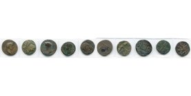 AUGUSTE (-27-14), lot de 5 bronzes: dupondius, 10-14, R/ Autel de Lyon; as, 10-14, Nîmes, R/ Crocodile et palme; Auguste divinisé, as frappés sous Tib...