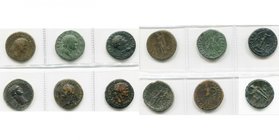 lot de 6 bronzes: Titus, dupondius (2), R/ Cérès, Felicitas; as, R/ Victoire; Domitien, as (3), R/ Moneta, Minerve, Spes.

Beau à Très Beau / Fine -...