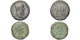 SEPTIME SEVERE (193-211), lot de 2 sesterces frappés à Rome: 195, R/ Deux captifs assis de part et d'autre d'un trophée d'armes; 210, R/ Deux Victoire...