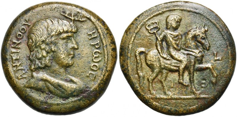 ANTINOUS, AE médaillon. Copie d'une drachme d'Alexandrie. D/ ANTINOOV HPOC B. d...
