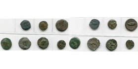 EGYPTE, ALEXANDRIE, lot de 7 bronzes: oboles (2), Tibère, obole, an 5, R/ Hippopotame; Domitien, R/ Griffon; Claude, diobole, an 2 (?), R/ Hippopotame...