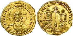 Basile II le Bulgarochtone (976-1025), avec Constantin VIII, AV histamenon, 989-1001 (?), Constantinople. D/ B. du Christ nimbé de f., bénissant et te...