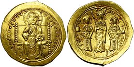 Eudocia (1067), AV histamenon, Constantinople. D/ Le Christ trônant de f., bénissant et ten. les Evangiles. R/ Eudocia deb. de f., ten. un sceptre, en...