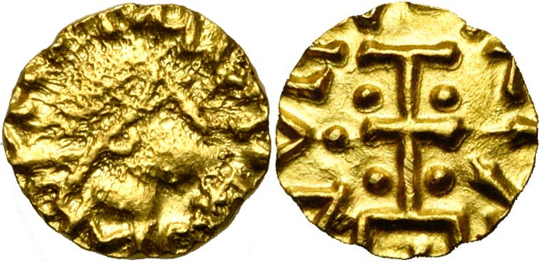 MEROVINGIENS, AV tremissis, vers 615-620, Quentovic (Wiccus). Monétaire Aldinus....