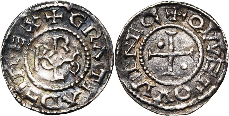CAROLINGIENS, Charles le Chauve (840-877), AR denier, 864-877, Quentovic. D/ + G...