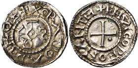 CAROLINGIENS, Charles le Chauve (840-877), AR denier, à partir de 869, Dinant. D/ X CRΛTIOΛ D-I ROEX Monogramme carolin déformé (T au lieu de R, L et ...