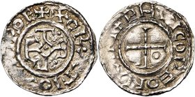 CAROLINGIENS, Charles le Chauve (840-877), AR denier, à partir de 869, Dinant. D/ X CR•ΛTIOΛ D-I ROEX Monogramme carolin déformé (T au lieu de R, L ré...