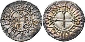 CAROLINGIENS, Eudes (888-897), AR denier, Blois. D/ + MISERICORDIΛ DI Monogrammme de Odo rex. R/ + BLESIΛNIS CΛSTR Croix. M.G. 1311 var.; Prou 482 va...