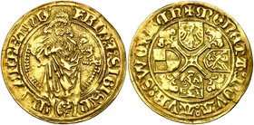 ALLEMAGNE, BRANDEBOURG-FRANCONIE, Friedrich von Ansbach et Sigismund von Kulmbach (1486-1495), AV florin, s.d., Schwabach. D/ Saint Jean-Baptiste deb....