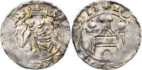 ALLEMAGNE, DORTMUND, atelier impérial, Henri V (1111-1125), AR denier. D/ HEINRC[]P+ B. couronné de l'empereur de f., ten. un globe et un sceptre. R/ ...