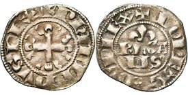 FRANCE, Royaume, Philippe IV le Bel (1285-1314), billon double parisis, 1e émission (1295-1303). D/ + PHILIPPVS REX Croix feuillue. R/ + MONETA DVPLEX...
