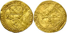 TOURNAI, atelier royal français, Charles VII (1422-1461), AV écu d'or à la couronne (écu neuf), 2e émission (août 1445), point 16e. Couronnelles initi...