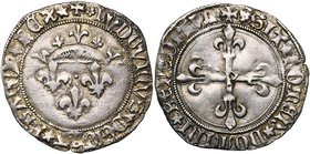 FRANCE, Royaume, Louis XI (1461-1483), AR gros de roi, à partir de 1463, Perpignan (P en coeur). D/ Trois lis sous une couronne. R/ Croix fleurdelisée...