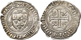 FRANCE, Royaume, Charles VIII (1483-1498), AR blanc à la couronne, avril 1488, Bourges (B final). D/ Ecu de France entre trois couronnelles. R/ Croix ...