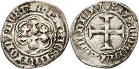 FRANCE, BRETAGNE, Duché, Jean V (1399-1442), billon blanc, Rennes. D/ Quatre mouchetures dans un polylobe. R/ Croix pattée. B. 113; P.A. 1087; Jézéque...