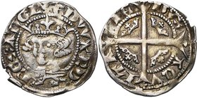 FRANCE, AQUITAINE, Edouard III d'Angleterre (1327-1377), AR esterlin. D/ T. cour. de trois quarts à g. En dessous, un léopard à g. R/ Croix longue pat...