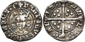 GRANDE-BRETAGNE, Henri VI, 1er règne (1422-1461), AR penny, 1422-1427, Calais. Annulet issue. D/ B. cour. de f., entre deux annelets. R/ VIL-LA- CAL-...