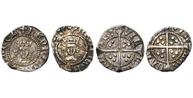 GRANDE-BRETAGNE, Henri VI, 1er règne (1422-1461), AR lot de 2 halfpennies, Calais, 1422-1427. Annulet issue. Croix initiale pleine et percée. S. 1849....