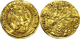 ITALIE, BOLOGNE, Giovanni II Bentivoglio (1463-1506), AV doppio bolognino anonyme (double ducat), s.d. D/ Lion rampant à g. dans un quadrilobe cordé, ...
