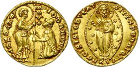 ITALIE, VENISE, Giovanni Dandolo (1280-1289), AV ducat. D/ Le doge agenouillé, recevant une bannière des mains de saint Marc. A d., ·IO·DANDVL'. A g.,...
