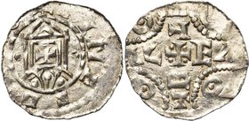 NEDERLAND, HOLLAND, Graafschap, Dirk IV (1039-1049), AR denarius, voor 1047, Rijnsburg. Naar Dortmunds, Keuls en Andernachs voorbeeld. Vz/ + RINESB[VR...