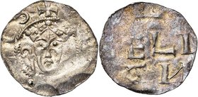 NEDERLAND, ZALTBOMMEL (?), AR denarius, na 1046. Imitatie van het Tielse type onder Hendrik III (1039-1056). Vz/ Gekroond hoofd v.v. met staf l. Kz/ I...