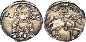 SERBIE, Stéphane Urosh IV Dusan, tsar (1345-1355), AR gros. D/ B. du Christ de f., bénissant et ten. un rouleau. R/ L'empereur à cheval à d., ten. un ...