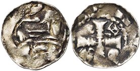 BRABANT, Duché, Godefroid III (1143-1190), AR denier, 1164-1183. D/ Dragon à g., t. à d. R/ Croix cantonnée de deux annelets pointés et de deux croise...