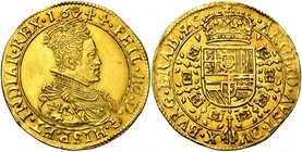 BRABANT, Duché, Philippe IV (1621-1665), AV double souverain, 1644, Anvers. Deuxième type. D/ B. couronné à d., au mince collet. R/ Ecu couronné, ento...