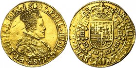 BRABANT, Duché, Philippe IV (1621-1665), AV double souverain, 1647, Anvers. Deuxième type. D/ B. couronné à d., au mince collet. R/ Ecu couronné, ento...