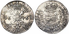 BRABANT, Duché, Philippe IV (1621-1665), AR patagon, 1646, Anvers. D/ Croix de Bourgogne sous une couronne, portant le bijou de la Toison d'or. R/ Ecu...