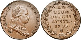 BRABANT, Duché, François II (1792-1797), Cu double liard, 1793, Bruxelles. D/ B. l. et dr. à d. R/ Inscription dans une couronne. W. 1171. 7,65g.

S...