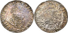ARTOIS, Comté, Philippe II (1555-1598), AR écu Philippe, 1587, Arras. D/ B. cuir. à d. R/ Ecu couronné avec écusson de Portugal en surtout, sur une cr...