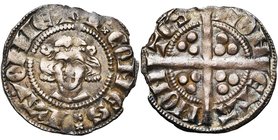 HAINAUT, Comté, Jean II d'Avesnes (1280-1304), AR esterlin, vers 1296-1297, Mons. D/ +I COMES HAYONIE B. de f., couronné de roses. R/ MON-ETA-MON-T...