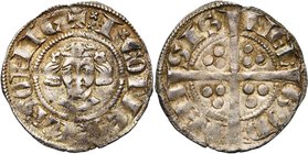 HAINAUT, Comté, Jean II d'Avesnes (1280-1304), AR esterlin, vers 1294-1297, Maubeuge. D/ + I COMES HAYONIE B. de f., couronné de roses. R/ MEL·-BOD...