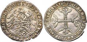 HAINAUT, Comté, Albert de Bavière (1389-1404), AR plaque (double gros à l'aigle), Valenciennes. Ponctuation par doubles rosettes. D/ Aigle éployée por...