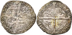 HAINAUT, Comté, Jean IV de Brabant (1418-1427), AR double gros (thuyne), Valenciennes. D/ Lion assis à g. dans un enclos, ten. l'écu écartelé de Bourg...