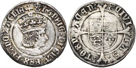 TOURNAI, occupation anglaise, Henri VIII (1513-1518), AR gros à la tête. Différent: T couronné. D/ T. couronnée du roi d'Angleterre à d. AGLIE en fin ...