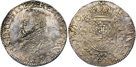 TOURNAI, Seigneurie, Philippe II (1555-1598), AR demi-écu Philippe, 1589. D/ B. cuir. à g. R/ Ecu couronné avec écusson de Portugal en surtout sur une...