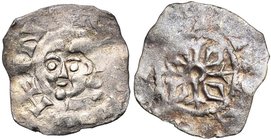DINANT, atelier royal, Henri III (1039-1056), AR denier, vers 1050. D/ HEIN[R]IC[VS] B. de trois quarts de f. R/ DEO[NAN]T Croix fourchue, un annelet ...
